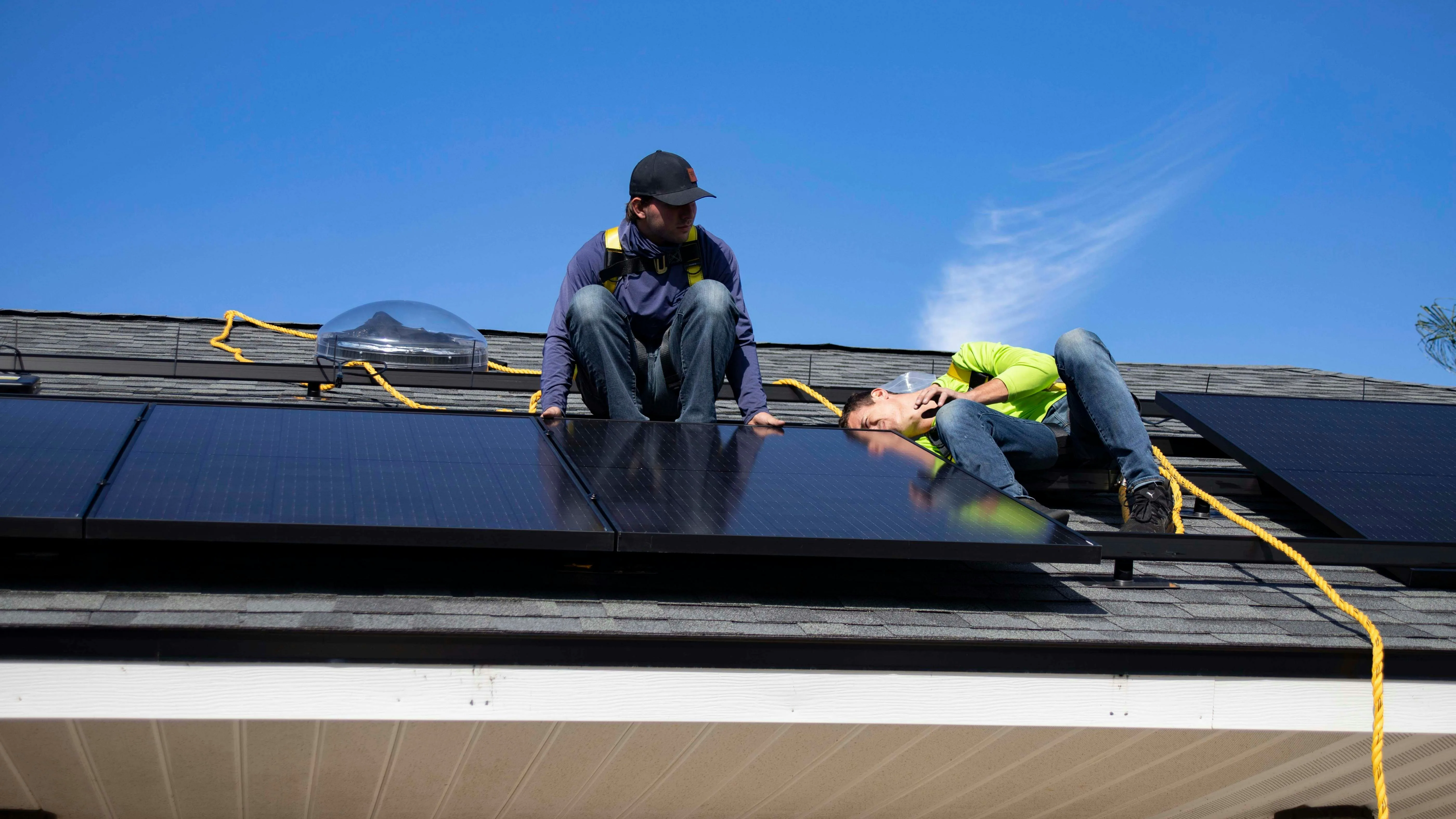 Solar panel installation on residential roof